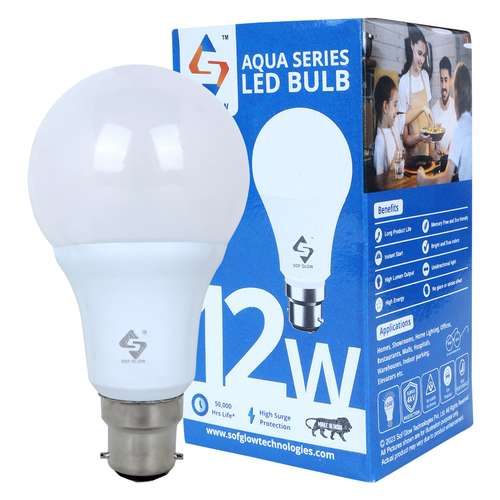 ECO Series - 12W LED Bulb, Aluminum Body, Round Design, Cool White Color, 1200 Luminous Flux, 220V Input Voltage, 50Hz Frequency, One Year Warranty