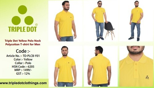 TRIPLE  DOT POLY COTTON YELLOW  T SHIRT