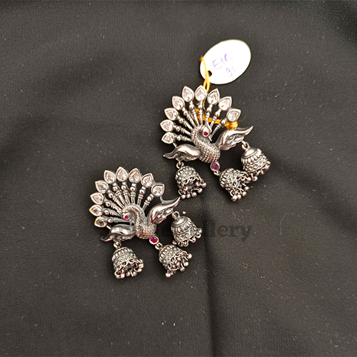 Peacock Design Silver Earrings