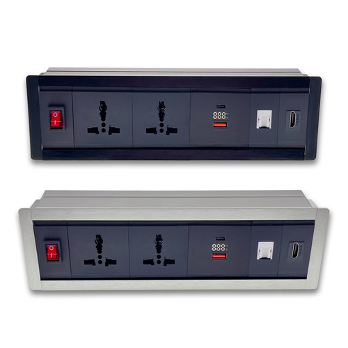 Surface Mount PDU 6 to13 Amp Universal Socket With HDMI And RJ45 Port USB Type C 30W PD Charging Port With Display