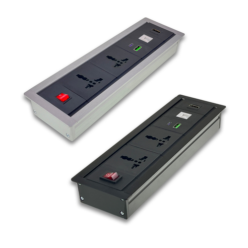 Surface Mount Pdu 6 To13 Amp Universal Socket With Hdmi And Rj45 Port Usb Type C 30w Pd Charging Port