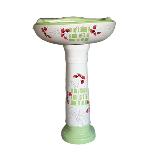 White Printed Ceramic Pedestal Wash Basin