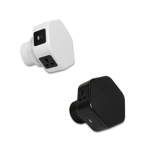 Hexad Power Console - High-Grade Engineered Polycarbonate 1.8m Cord Length Black and White | 5 Universal Sockets 1 USB A 3.0 1 Type C 30W Wireless Charging 15W