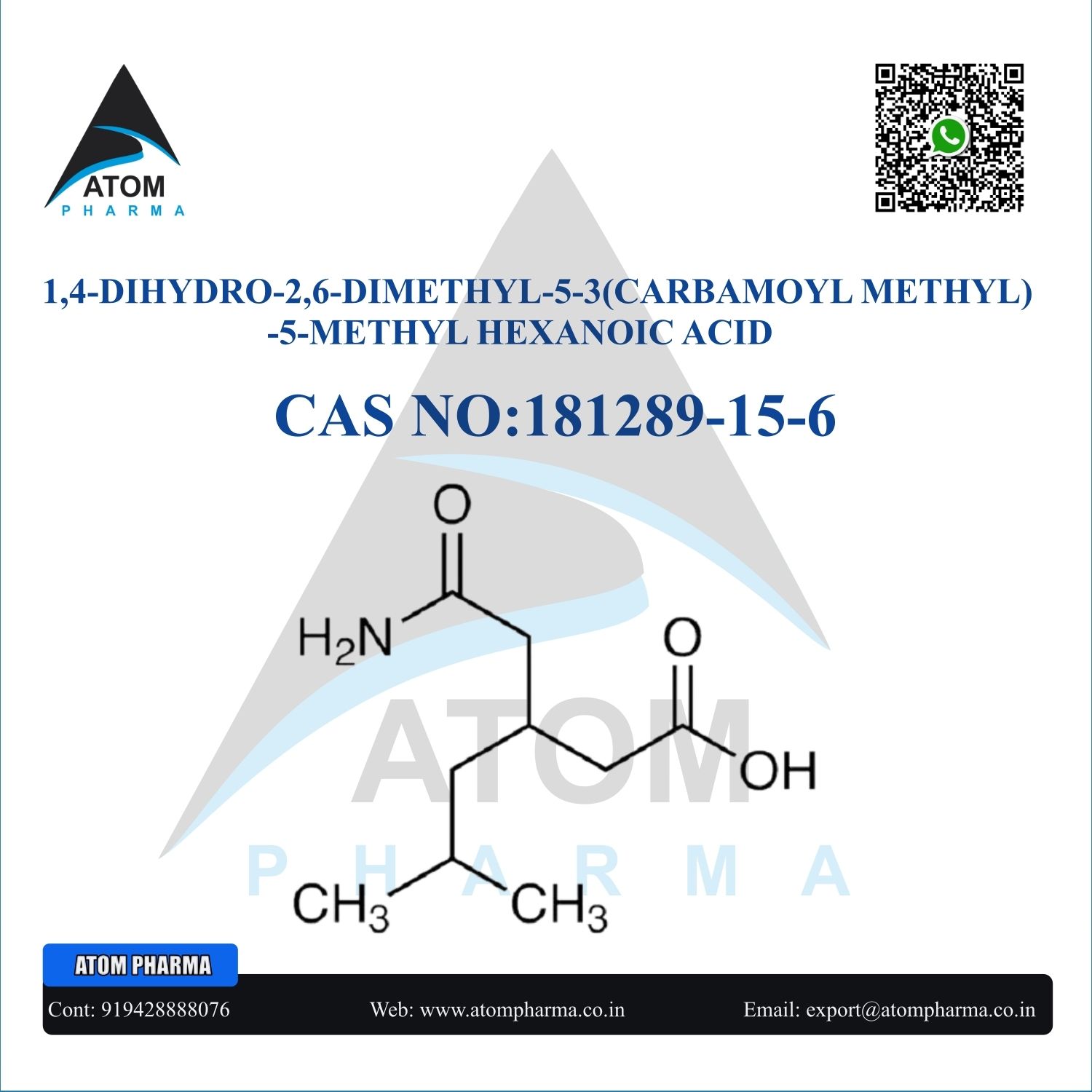 3(CARBAMOYL METHYL)-5-METHYL HEXANOIC ACID INTERMEDIATE