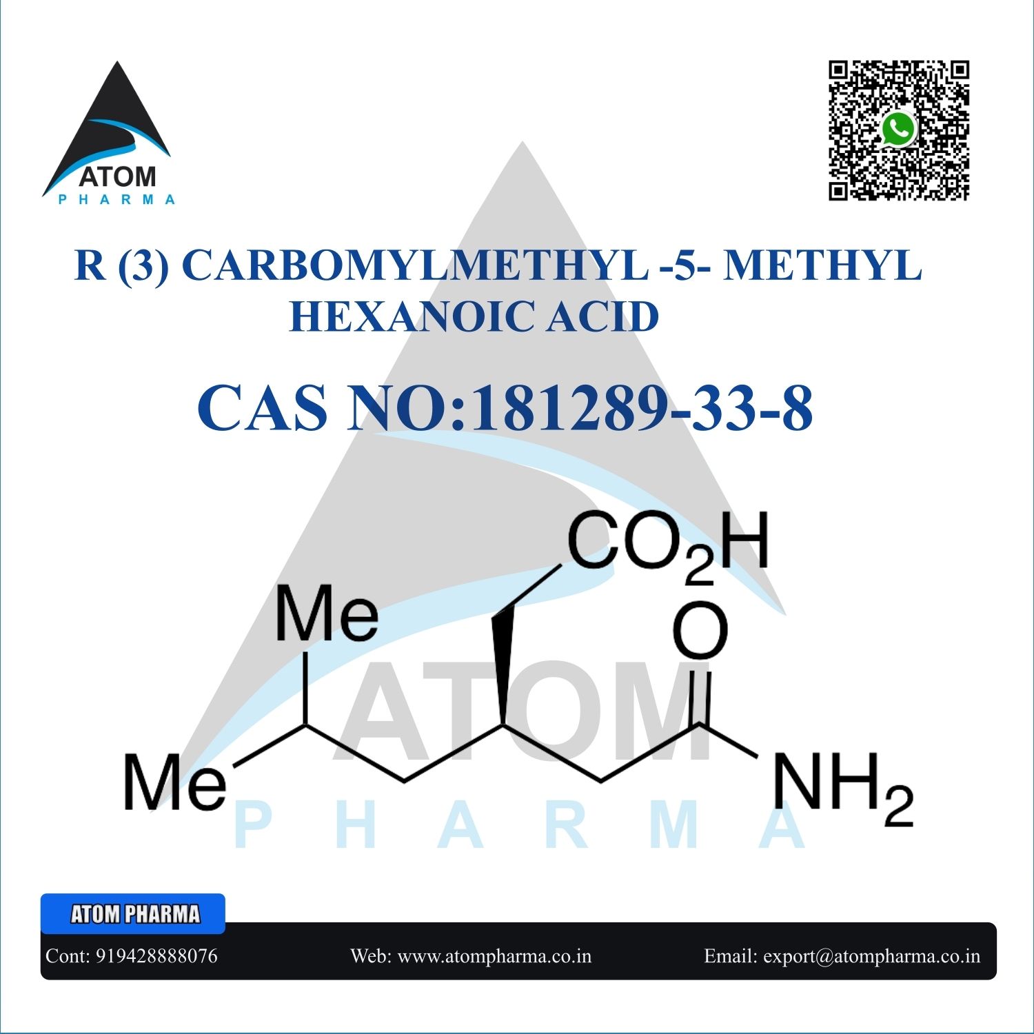 R (3) CARBOMYLMETHYL -5- METHYL HEXANOIC ACID INTERMEDIATE