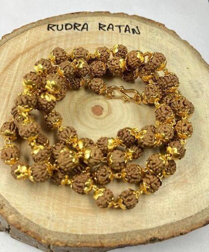 Natural 5 Mukhi Rudraksha Mala With Gold Plated