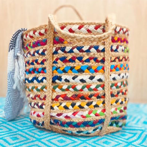 Natural Jute and Cotton Handicrafted Multicolour Bag