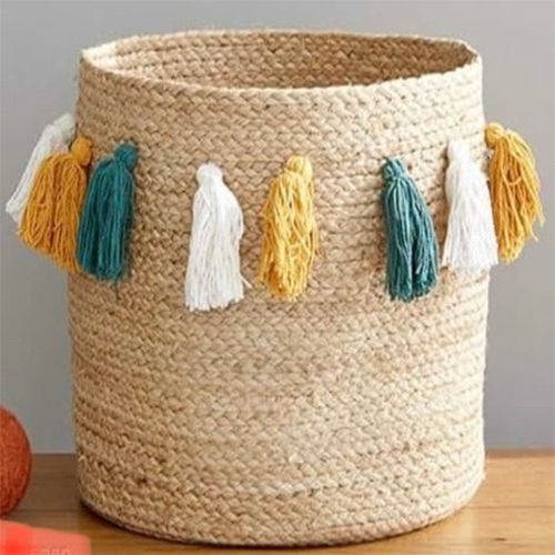 Handmade Tassel Basket Made with Jute Fibres