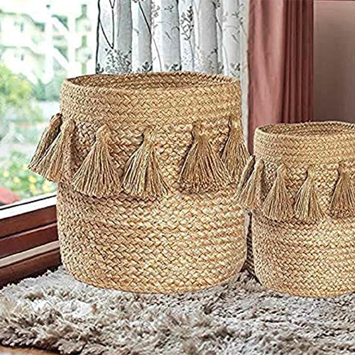 Handmade Jute Tassel Basket
