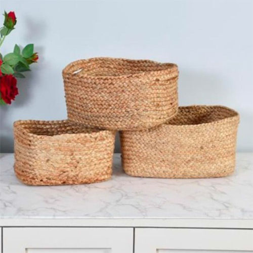 Jute Plain Handle Basket Rectangular for Shelf