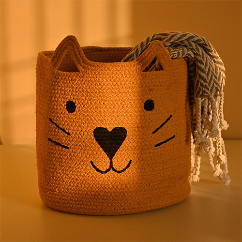 Cotton Basket With Printed Cat Art Smiley