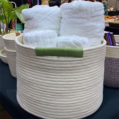 Folding Laundry Basket Clothes Woven Rope Blanket Storage Hamper Bin White L