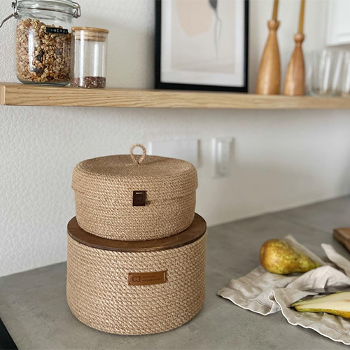 Decorative Jute rope Baskets with Lids for Organizing Natural Cotton Rope