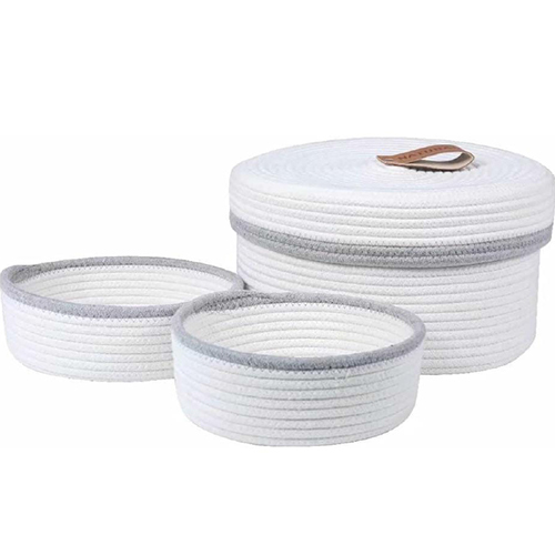 Decorative Cotton Baskets with Lids set of 2 bowl for Organizing - Natural Cotton Rope