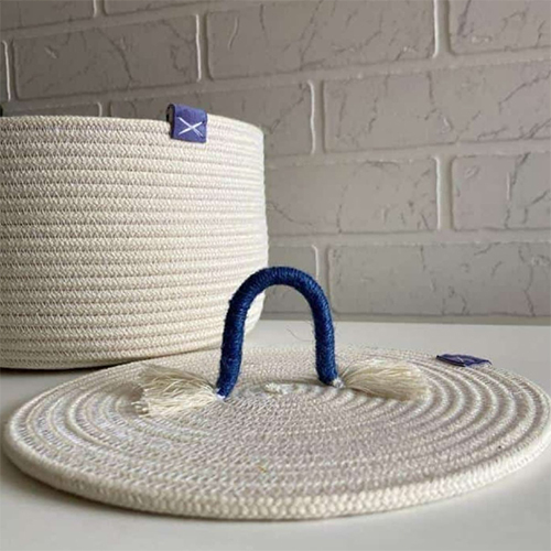 Round Decorative Natural Cotton Rope Lidded Baskets for gifting