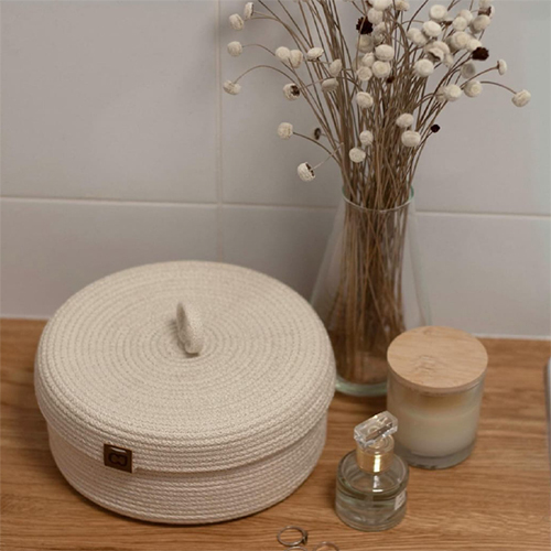 Decorative Cotton Baskets with Lids for Organizing Natural Cotton Rope