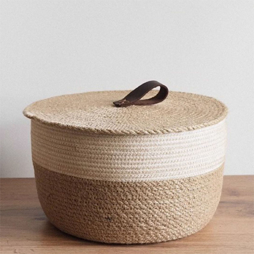 Decorative Jute and Cotton Baskets with Lids for Organizing Natural Cotton Rope
