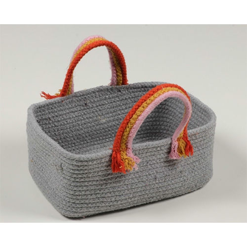 Rectangular Woven Jute Basket With Loops Gray