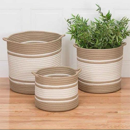 Round Jute and Cotton Planter and Organizer Basket