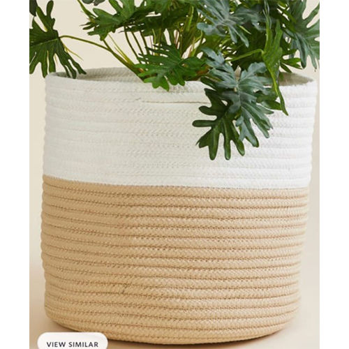 Handcrafted Jute and Cotton Woven Round Multipurpose Planter cum Storage Basket