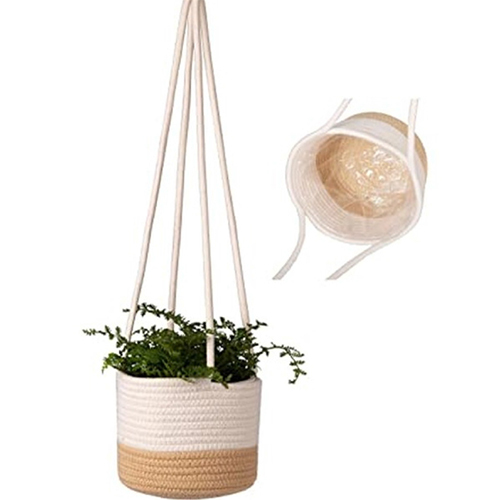 Jute and Cotton Storage Set of 2 Rope Basket Wall Hanging Without Pot Money Plant