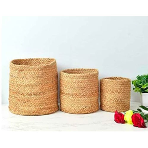Handcrafted Jute and Cotton Round Floral Pots Bag