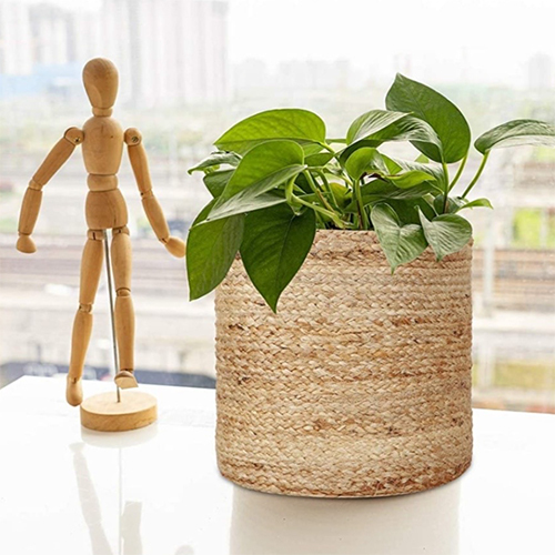 Handcrafted Jute Woven Round Multipurpose Planter cum Storage Basket