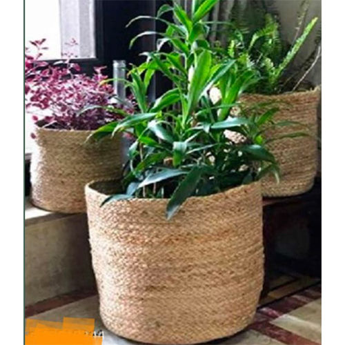 Handcrafted Jute Woven Round Multipurpose Planter cum Storage Basket