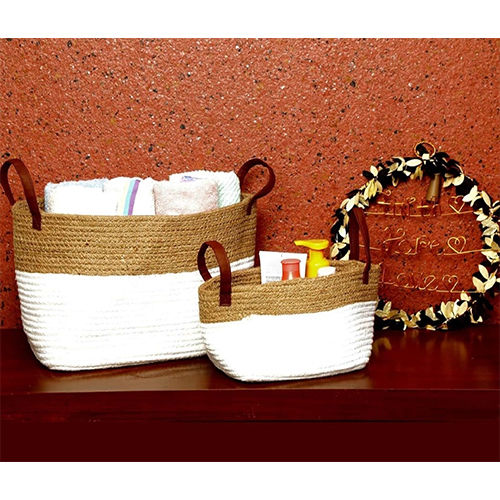 Jute Braided Basket Set Of 2 Jute Pot Storage Basket With Leather