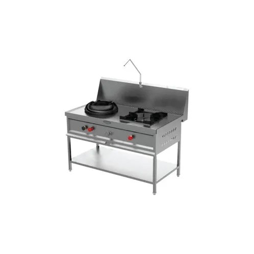 Chinese Burner Gas Range - Stainless Steel, Semi Automatic | 1 Year Warranty, Gray Finish