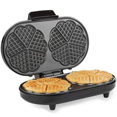 Waffle Baker - Stainless Steel, Semi-Automatic, Black | Electric, 110-220 Volt Power Supply, 1-Year Warranty