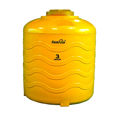 500 Litres Plastic Water Tank - 3 Layer Funnel-Shaped Design, First Class ABS Material, Coated Surface Finish, Custom Size Options, Versatile Yellow Color