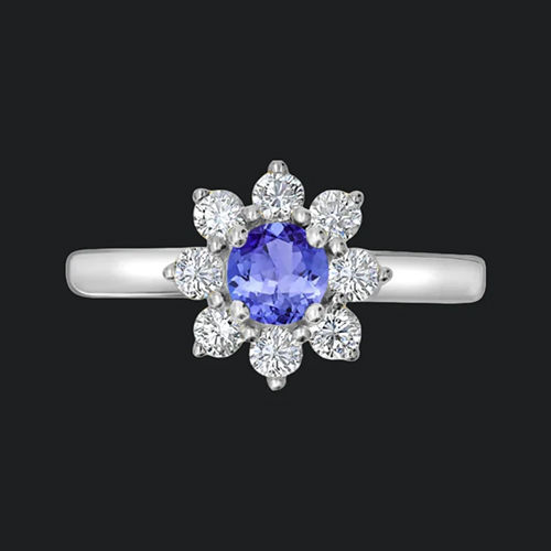 Beautiful Blooming Flower in Round Tanzanite Ring