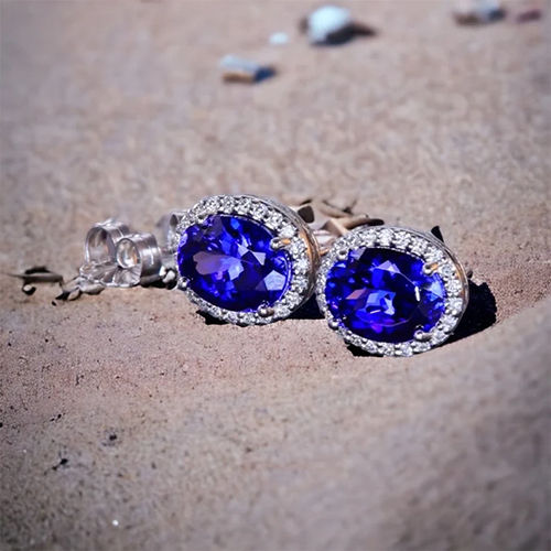 Tanzanite And Moissanite Oval Stud Earrings