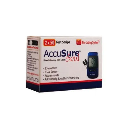 Blue Accusure Blood Glucose Test Strips