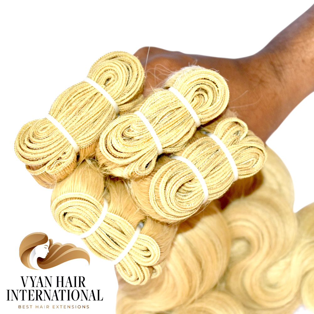 Wholesale Blonde Double Weft Brazilian Remy Body Wave Human Hair Bundles Hair Extensions
