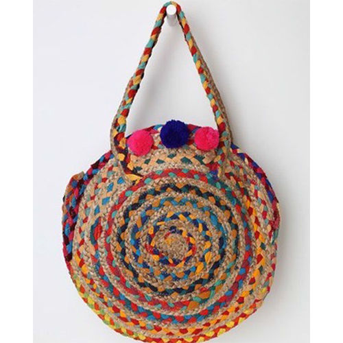 Handcrafted Jute and Cotton Multicolour Bag for Women