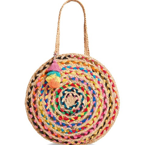 Handcrafted Jute and Cotton Multicolour Bag for Women