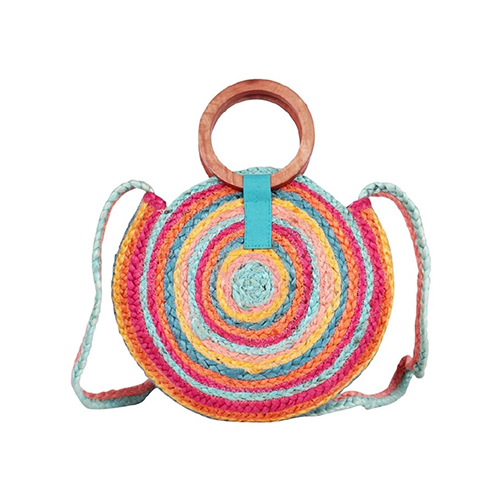 Handcrafted Jute Multicolour Design sling round Bag for Women