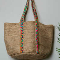 Womens Handy Rectangle Jute Multicolour Handbag