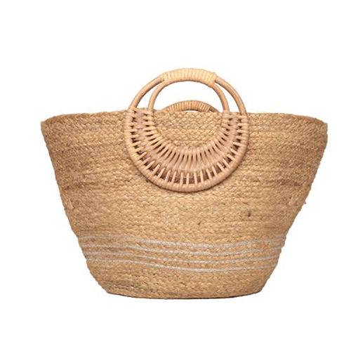 Jute bag with wicker handle