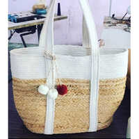 Womens handy Rectangle Jute and cotton tassel Handbag