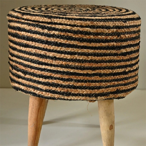 Wide Round Footstool Ottoman pouffe Beige and Black