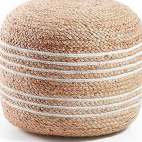 Attractive Look Stylish Handicraft Jute Ottoman Pouf In Beige And White Color