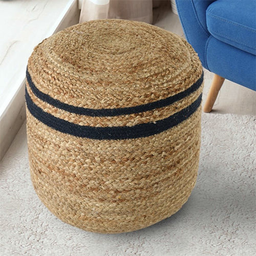 Handcraft Jute Ottoman pouffe Beige and Black