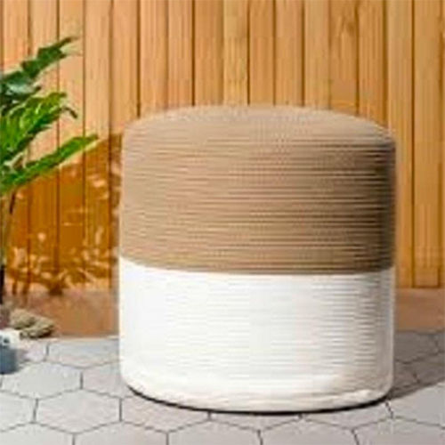 Handcraft Jute and Cotton Dori Ottoman pouffe Beige and White