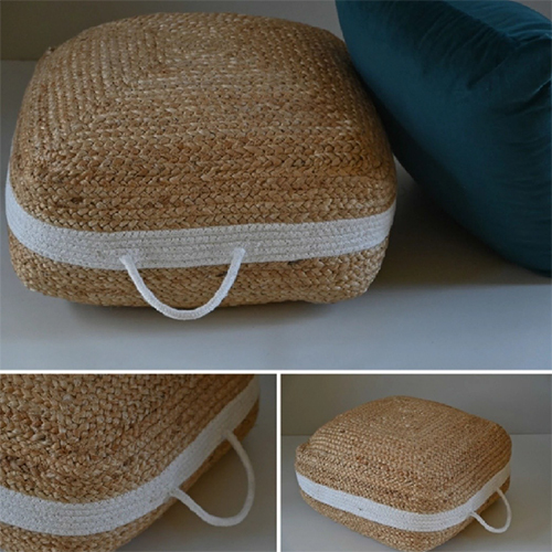 round jute and cotton floor Cushion Pouffe Beige