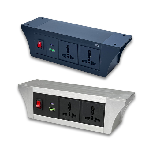 PDU Under table 2/3/4/6 Uni Socket 6/13 A With USB Type C 30W PD Port With Dual Pole LED Indicator Switch And 6 Amp Cord MX 6419A / 6420A / 6421A / 6422A