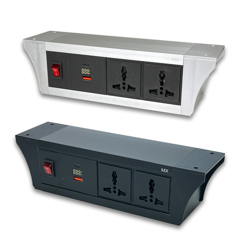 PDU Under Table 2/3/4/6 Uni Socket 6/13 A With 30W PD Port With Display And Dual Pole LED Ind. Switch MX 6419B / 6420B / 6421B / 6422B