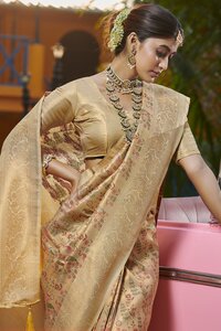 Threads Of Royalty Peach Banarasi Silk Saree